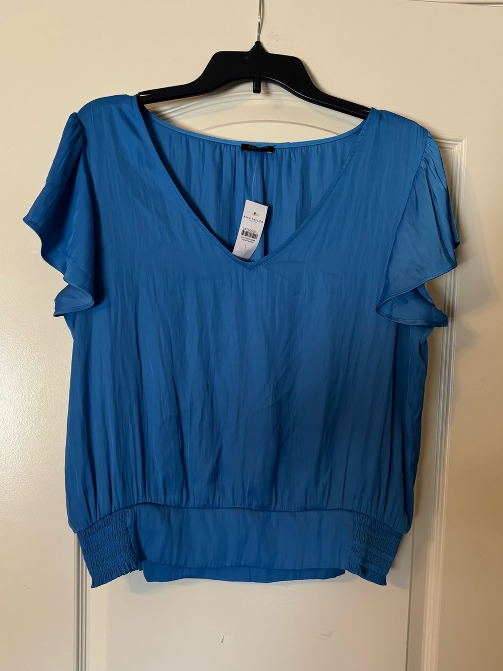 Ann Taylor Factory Cobalt V-Neck Flutter Sleeve Blouse